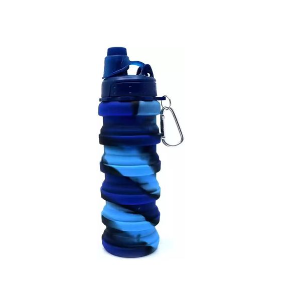 Blue Lockable Lid Foldable Water Bottle