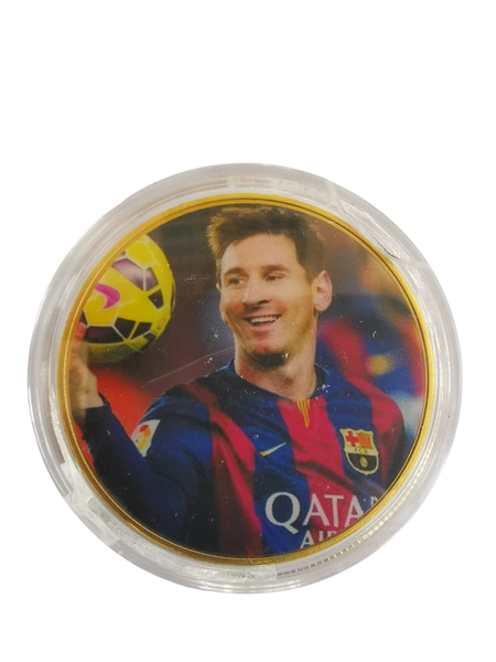 Lionel Messi Gold Plated Colourised Coin Messi Holding Soccer Ball Coin