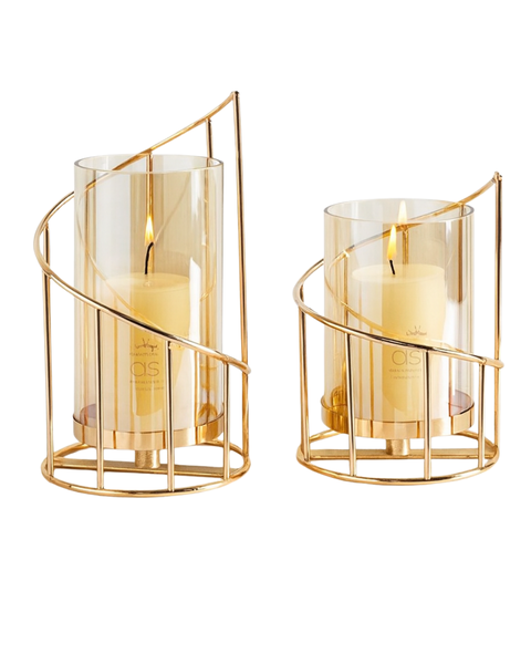 Luxurious Spiral Gold Candle Holder Set - 2 Piece
