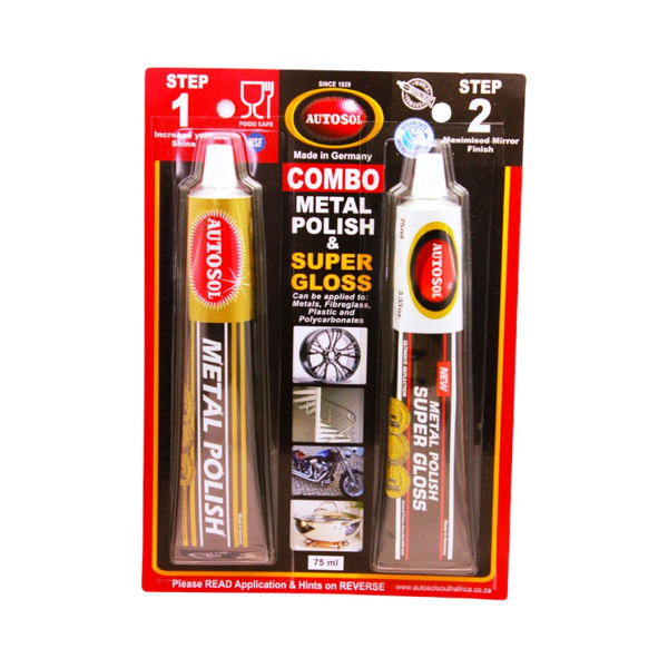 Autosol Metal Polish &amp; Super Gloss Combo Pack 2 × 75ml