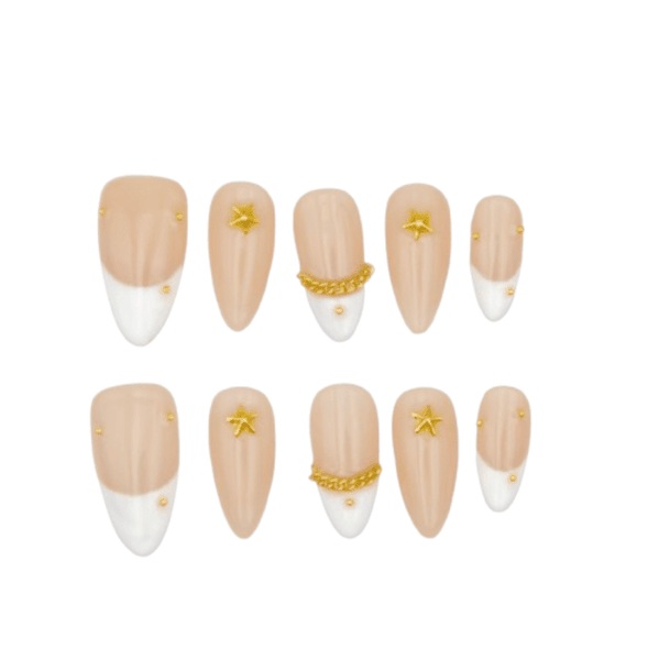 French Elegance - Gold Chain and Star Design Press-On Nails (M)