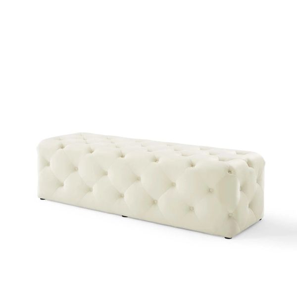 Amour Grey Tufted Button Entryway Performance Velvet Bench