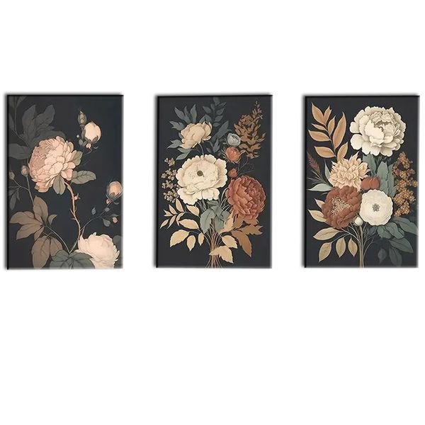 Canvas Art - 3 Pieces Flowers Canvas Wall Art Decor