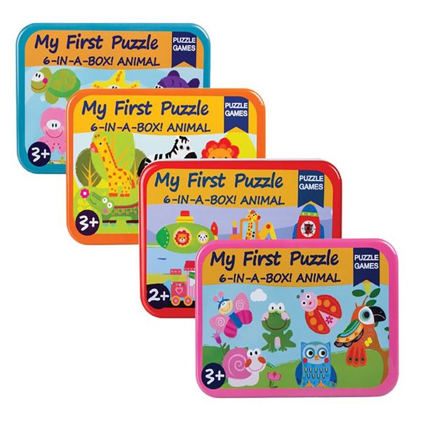 Bulk Pack x 4 Puzzle Wooden In Tin Box 17x12cm 6pcs