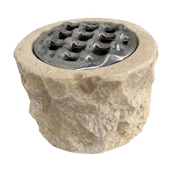 Stone Ashtray with Grid - Mini - Compact Sculpted Base with Metal Top