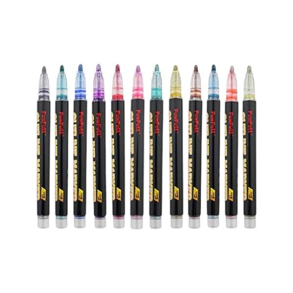 12 Piece - Self-Outline Metallic Markers With Dual Colors - Multi-Colour