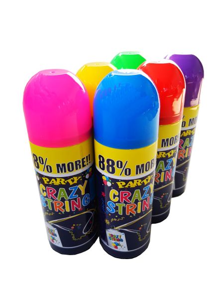 Party Crazy String Spray 250ml - Pack of 6 Assorted Colours - Umlozi