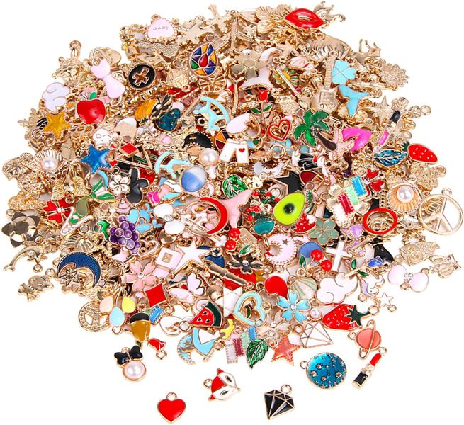 Gold Plated Enamel Charms Bulk - Mixed Shapes Pendants for Jewelry - 150 Piece