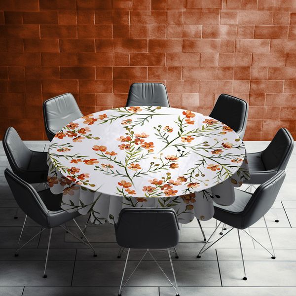Burnt Orange Flower Blossom Vines Round Tablecloth by Mark van Vuuren