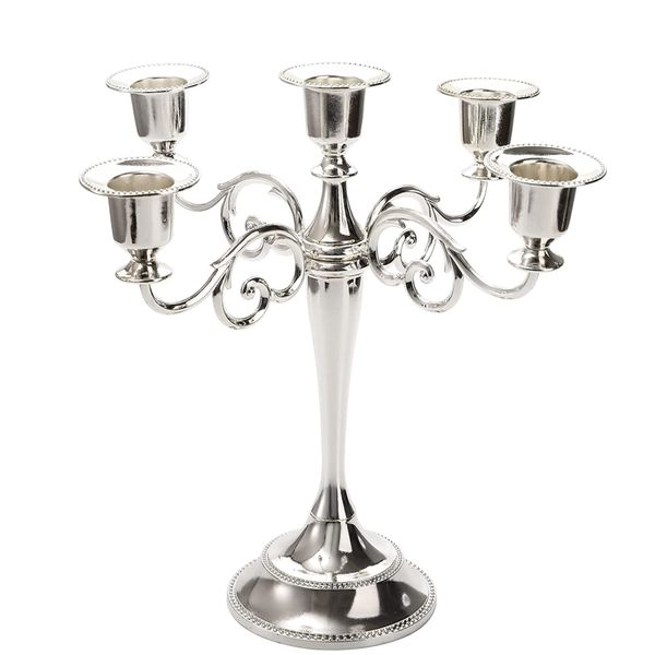5-Arm Metal Candle Silver Candlestick for Family Gatherings, Weddings