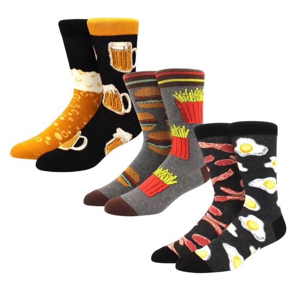 Funky Mismatched Novelty Socks Burgers Bacon Beer 3 Pairs