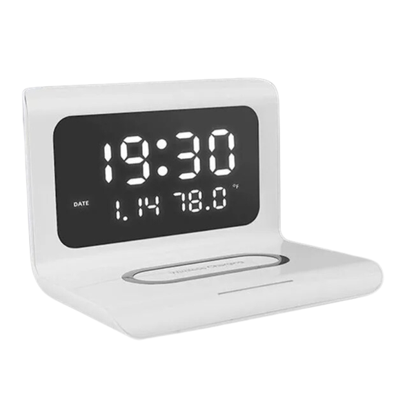 DC-357 Multifunction Mobile Phone Wireless Charger with Alarm Clock -White