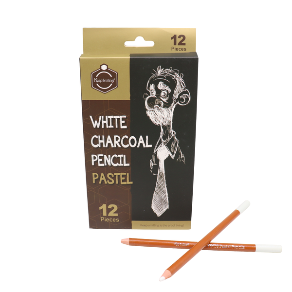 White Charcoal Pastel Pencils - 12 Pieces