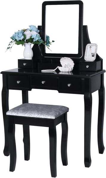 Dressing Table Set Vanity Makeup Desk with Mirror &amp; Cushioned Stool