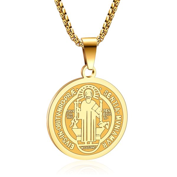 Zeltryn Cross Stainless Steel Round Exorcism Pendant Necklace