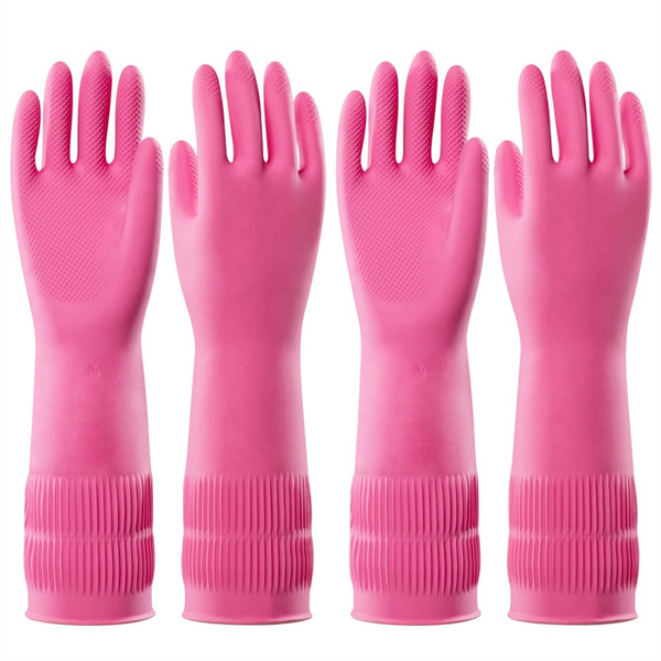 2 Pairs Dishwashing Cleaning Rubber Gloves, Reusable Waterproof Kitchen Glo