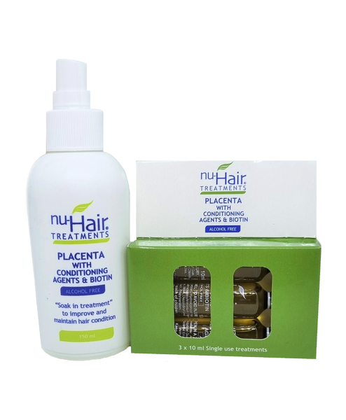 Nu-Hair Treatments Placenta with Conditioning Agents &amp; Biotin Plus 3 x 10ml