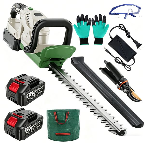 Cordless Hedge Trimmer Set - Electric Bush Clipper, Rechargeable Batteries
