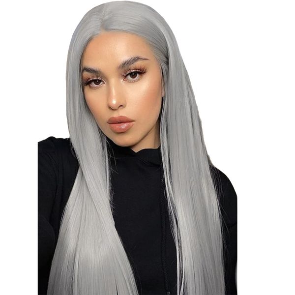 Granny Gray Middle Parted Long Straight Hair High Temperature Silk Wig-75cm