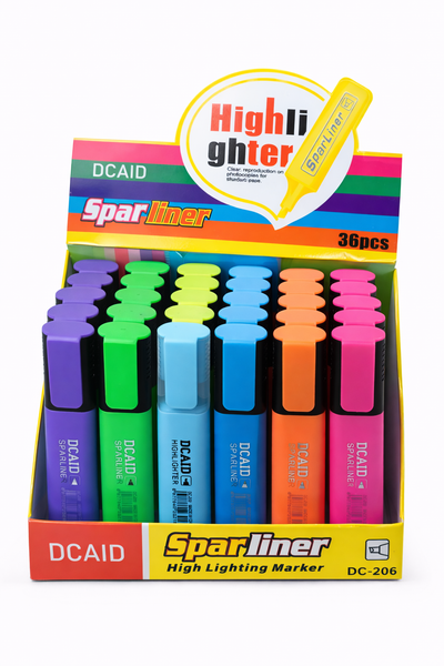 DCAID Sparliner High Lighting Markers - Assorted Neon Colours-36 Pcs