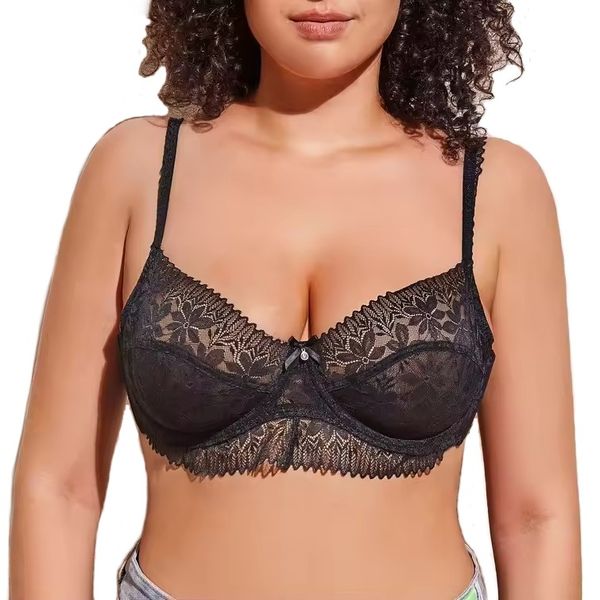 Women Plus Size Bra Underwire Full Coverage Ultra Thin Lace Non Padded