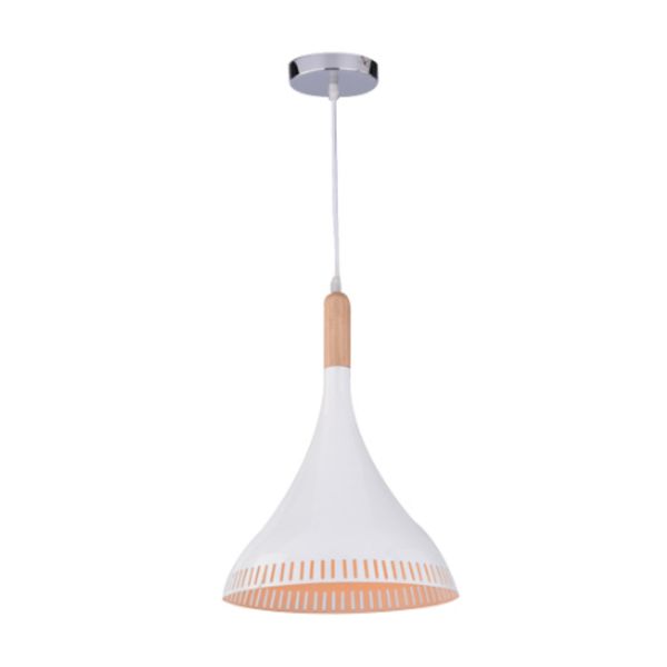 Scandinavian Pendant Light - Wood and White Bell Shape