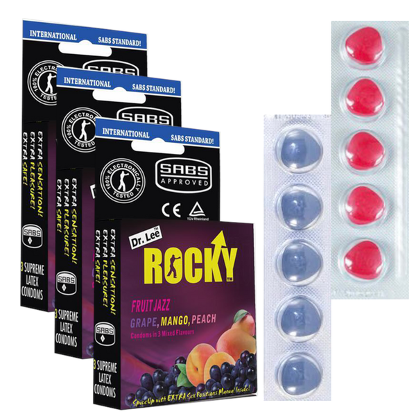 Dr Lee Rocky 3 Set Fruit Jazz Condoms with 10 Performance Tablets