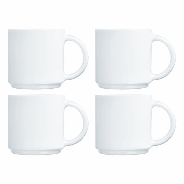 Luminarc White Opal Glass Stacking Coffee Mug 340ml - 4 Pack