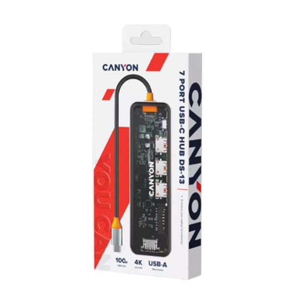 Canyon DS-13 7-Port USB-C Hub with 4K HDMI, USB 3.0 &amp; 100W PD