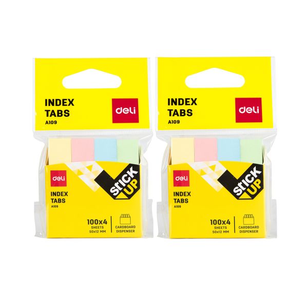 Deli Index Tabs, 4x100 Sheets, 50×12mm Paper Tab, 2 packs