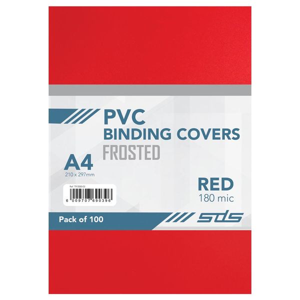 SDS A4 Binding Covers Red - 180 Micron - Pack of 100 Sheets