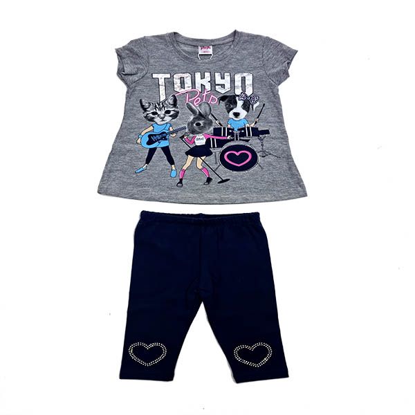 Baby Girls Grey T-Shirt and Navy Blue Leggings Set