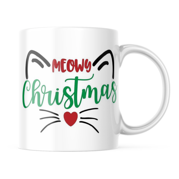 Ceramic Meowy Christmas Mug - White - 11-Ounces