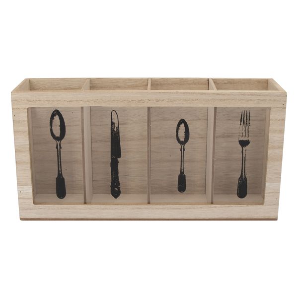 Regent Cutlery Holder 4 Partition - Wood &amp; Glass Motiffs - 295x80x150mm