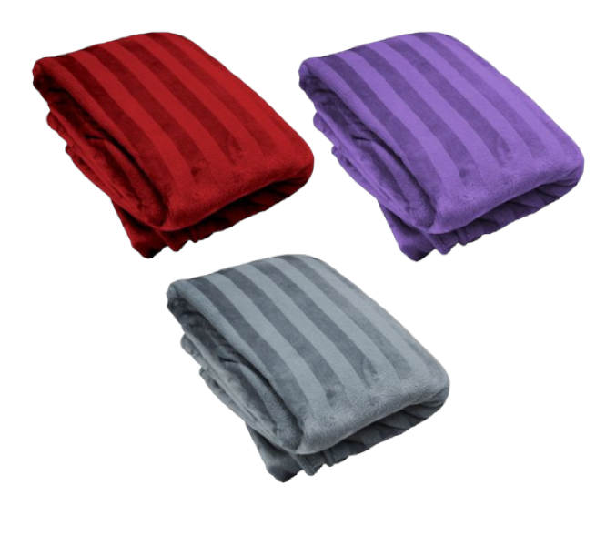 200cm x 180cm Fleece Blanket - Striped 3 pack Brown/Maroon/Purple