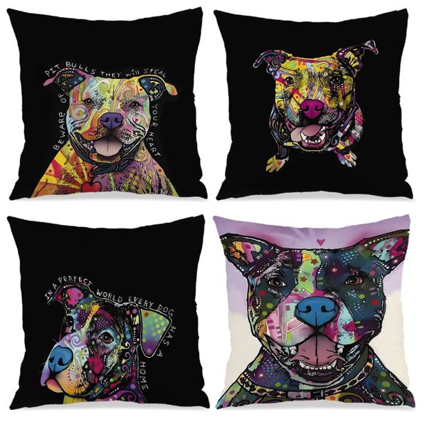 Abstract Dog Printed Throw Pillowcase, 45x45cm Washable Cushion Case