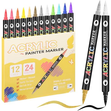 12PCS Dual Tip Art Markers Set - Acrylic Paint Pens with 24 Vibrant Colors Image