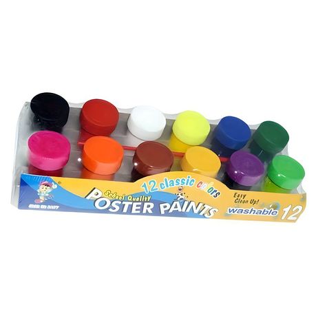 12-Pcs Washable Poster Paint & Paintbrush Kids Art Craft Set