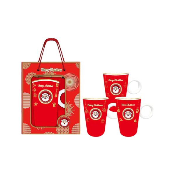 Red Merry Christmas Gift Cup With Gold Rim and stainless Steel Spoon