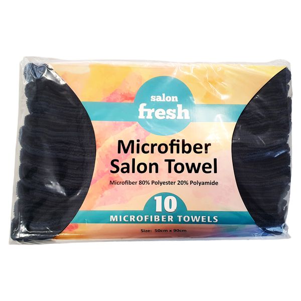 Salon Fresh Microfiber Towel Black (10 Pack x 50cm x 90cm)