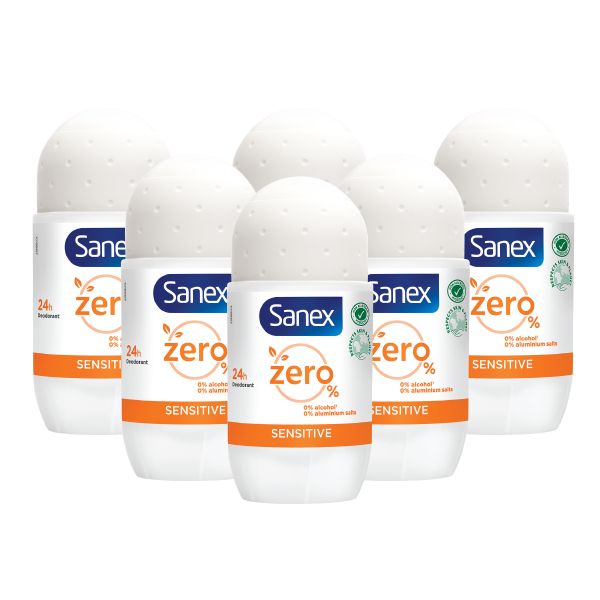 Sanex Zero% Antiperspirant Roll On - 6 X 50ml