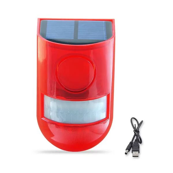 Solar-powered motion-activated sound and light infrared alarm
