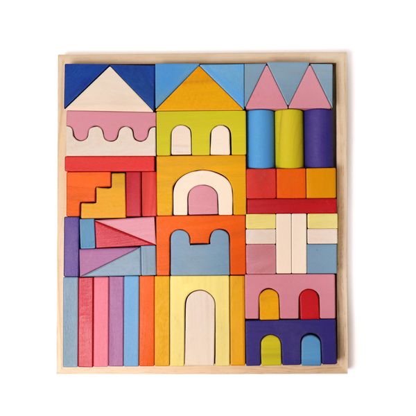 64-Piece Wooden Castle Block Set: Handmade Developmental Toy