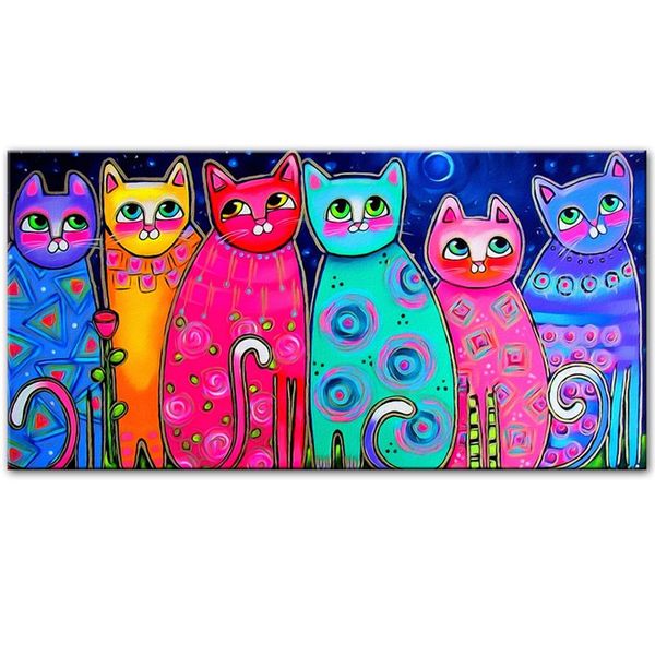 Modern Abstract Canvas Wall Art - Colorful Cat