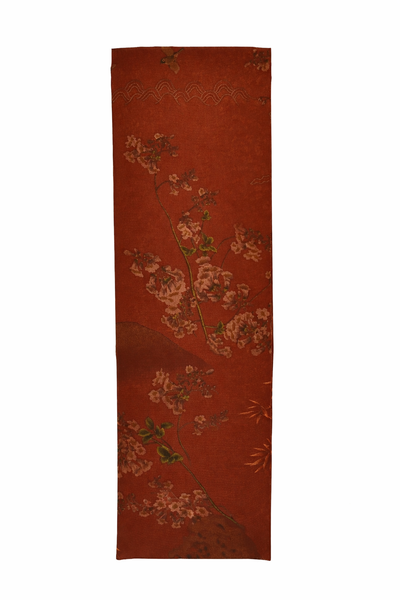 Brown Rectangular Scarf with Floral and Bird Designs for Everyday Wear