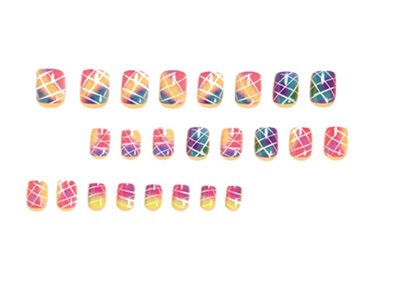 Cute Press on Nails Short Square Fake Nails Rainbow Color Gradient Glue on