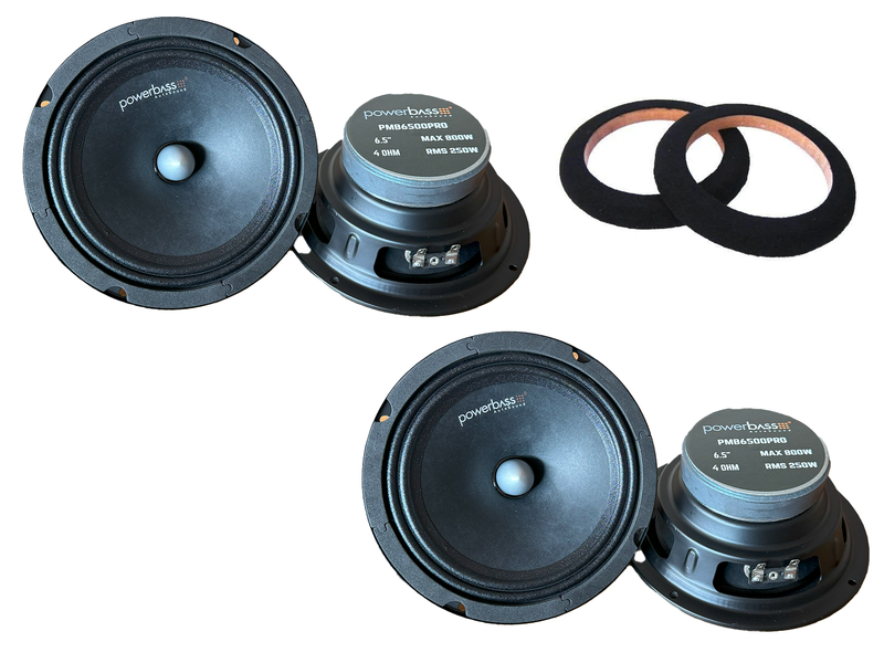Powerbass PMB6500PRO 6.5" 800W Mid Bass Speakers + 16mm Speaker Spacers
