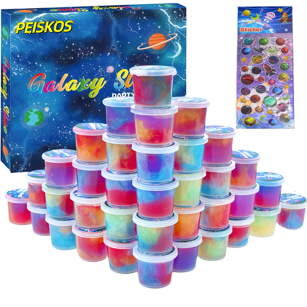 PEISKOS 37PCS Galaxy Mini Slime Kit Stress Relief Slime Toy for Kids Age 6+