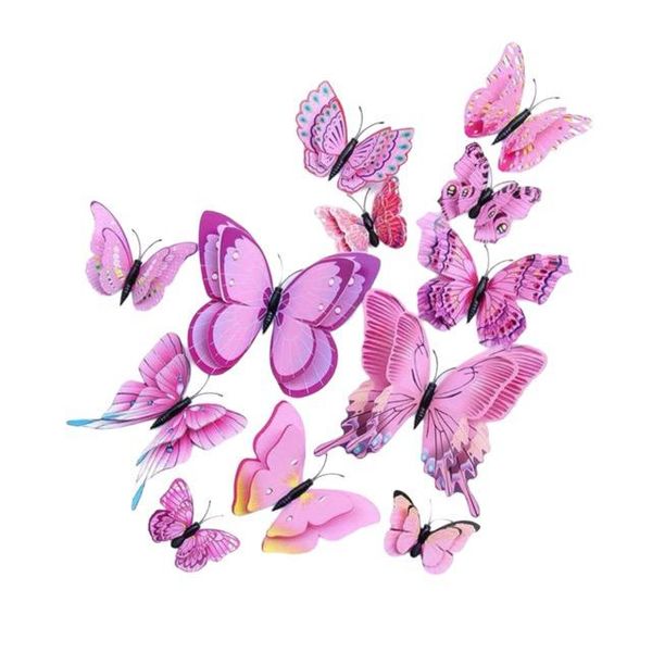 12 Double Layer Butterfly, 3D Wall Sticker - Magnet Butterfly Decor