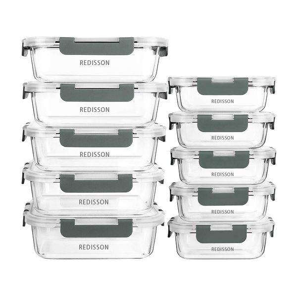 Glass Storage Containers with Snap Locking Lids - 10 Piece